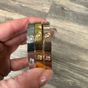 3pc Gold Silver Rose Screw Crystal Bangle Bracelet Set Designer Style